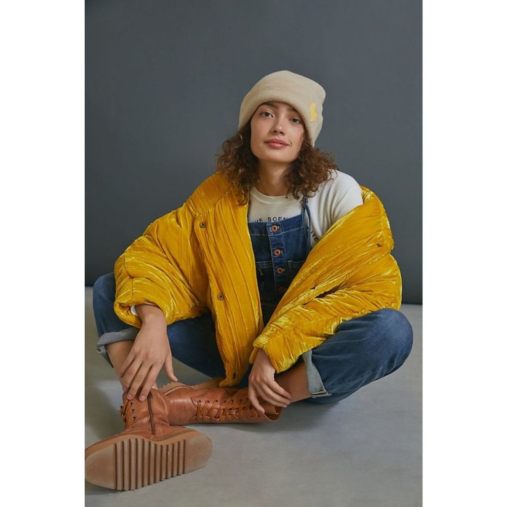 Anthropologie OOF Saffron Velvet Puffer Jacket - Picture 4 of 15